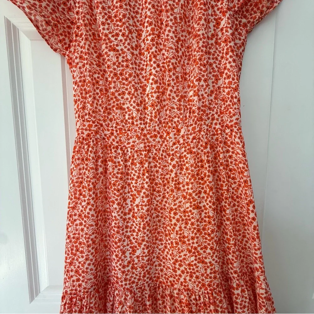 J.Crew Factory Tiered Floral Midi Dress Size 00 Coral Orange New With Tags - Picture 8 of 11